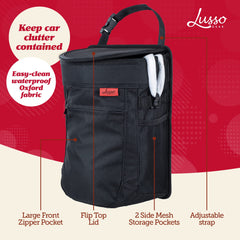 Lusso Gear showing side mesh pockets, organizes essentials