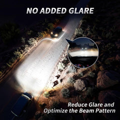 LUVALON headlight beam pattern at night showing improved reach and contrast for safer driving