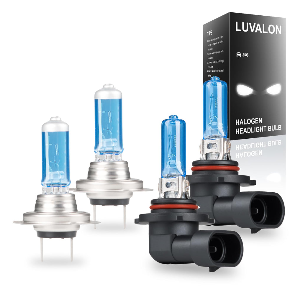 LUVALON front packaging for Elantra bulb kit showing included H7 and 9005 bulbs and clear fit benefits