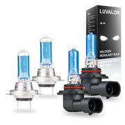 LUVALON front packaging for Elantra bulb kit showing included H7 and 9005 bulbs and clear fit benefits