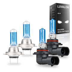 LUVALON front packaging for Elantra bulb kit showing included H7 and 9005 bulbs and clear fit benefits