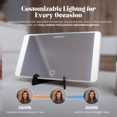 LUXIQUE mirror on detachable stand on desk for portable vanity use