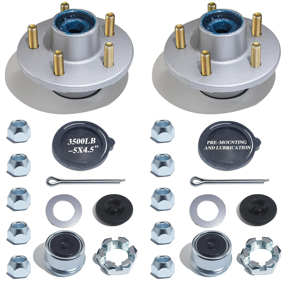 LUXTRKSTO front view of both galvanized idler hubs, showing bolt pattern and finish benefiting corrosion resistance