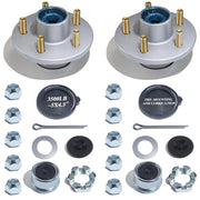 LUXTRKSTO front view of both galvanized idler hubs, showing bolt pattern and finish benefiting corrosion resistance