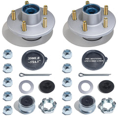 LUXTRKSTO front view of both galvanized idler hubs, showing bolt pattern and finish benefiting corrosion resistance