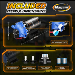 Magam side view with mounting points and label demonstrating corrosion resistance