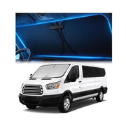 Magnelex front view installed on Ford Transit showing full windshield coverage and cooling benefit