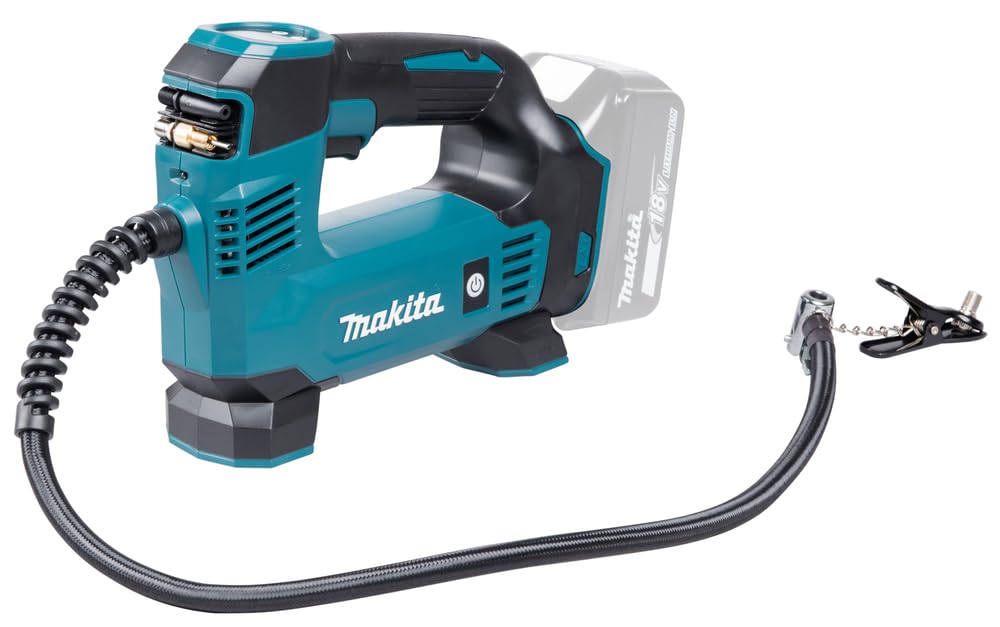Makita DMP180Z front view showing compact cordless inflator and controls