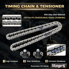 Mango S tensioner and guide rail close-up illustrating robust construction and reduced noise benefit