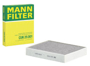 MANN-FILTER CUK 25 001 front packaging showing OE-quality branding and benefits
