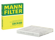 MANN-FILTER cabin filter front view showing pleats and fitment for easier replacement