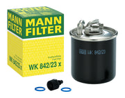 MANN‑FILTER WK 842/23 x front view showing durable casing and label, ensuring correct fit