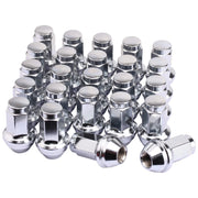 Mardarth front view of 24 chrome acorn lug nuts showing complete set and packaging benefit: ready replacement