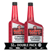 Marvel Mystery Oil front packaging shows two 32 oz bottles and benefits
