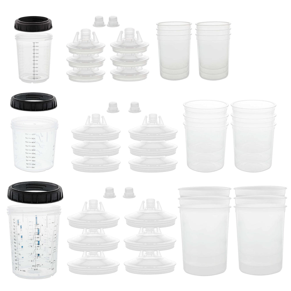 Master Airbrush front packaging showing all three MPS cup sizes and components, saves cleanup time