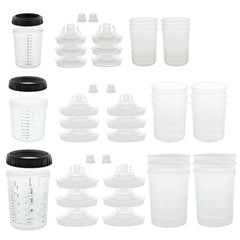Master Airbrush front packaging showing all three MPS cup sizes and components, saves cleanup time