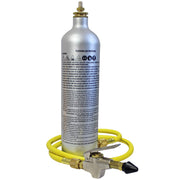 Mastercool 91046-A front view kit showing flush gun, 36-inch hose, and 33oz canister for fast cleaning