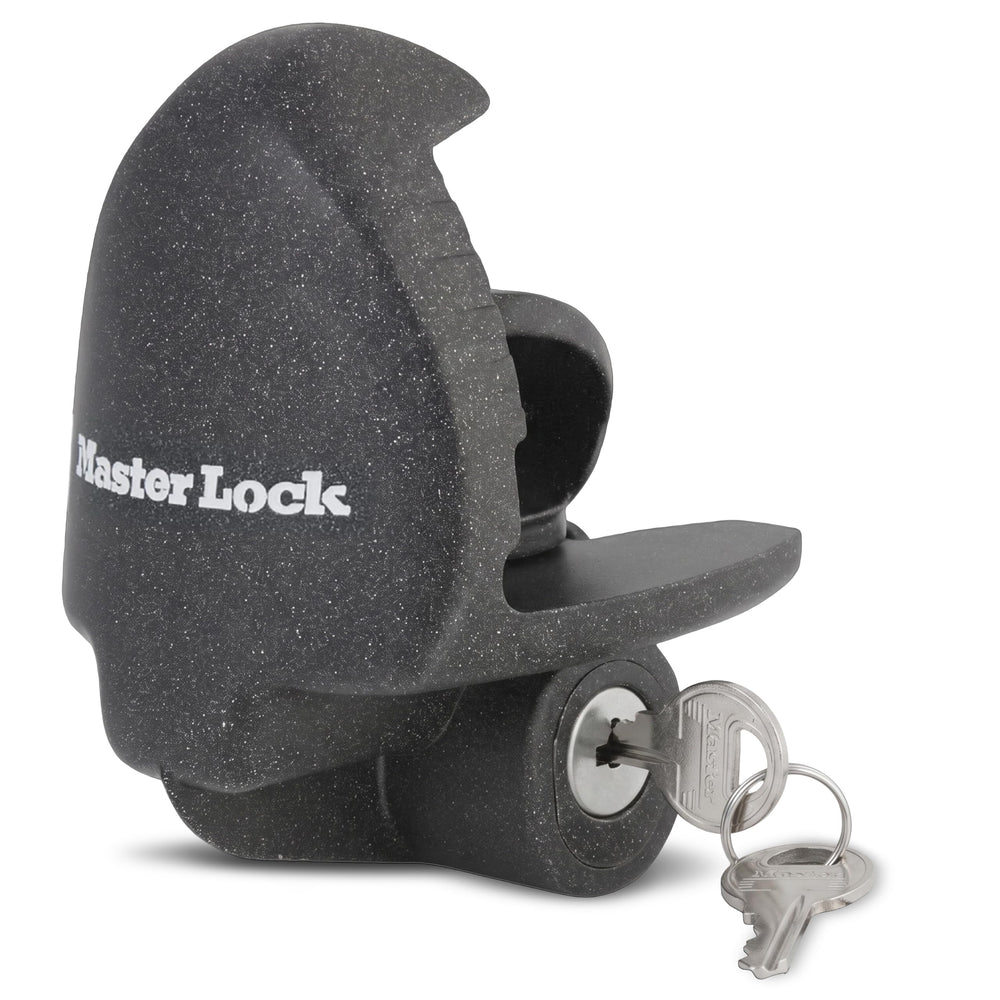 Master Lock front view of trailer lock showing secure fit and deterrent