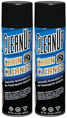 Maxima Clean-Up front packaging showing two aerosol cans and clear label benefits