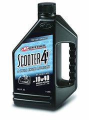 Maxima scooter 4T 10W40 front bottle showing label and protective benefits