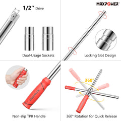 MAXPOWER double-ended sockets 17/19mm and 21/23mm for wide lug compatibility