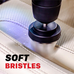 Maxshine 4-inch brush scrubbing a car seat for faster coverage and lifted dirt