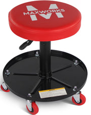 MaxWorks front view showing seat and castors for workshop mobility