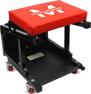 MaxWorks front view of garage creeper seat showing compact mobility and stable base