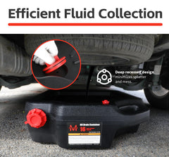 MaxWorks pan placed under a truck drain demonstrating easy fluid capture