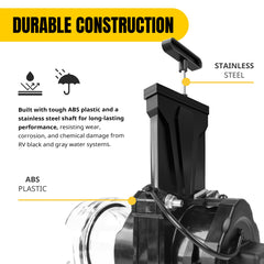 MAXXHAUL valve installed in RV while draining, demonstrating leak prevention and easy use
