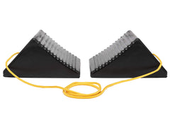 MAXXHAUL chocks with 48-inch rope beside ruler showing dimensions and portability
