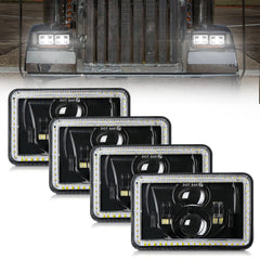 MAYELLO front view of 4x6 LED headlight pack showing full assembly and benefits