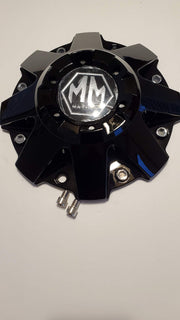 Mayhem center cap front view showing gloss black finish and fit benefits