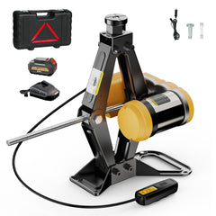 Mayoki front view showing compact jack and included battery for easy roadside use