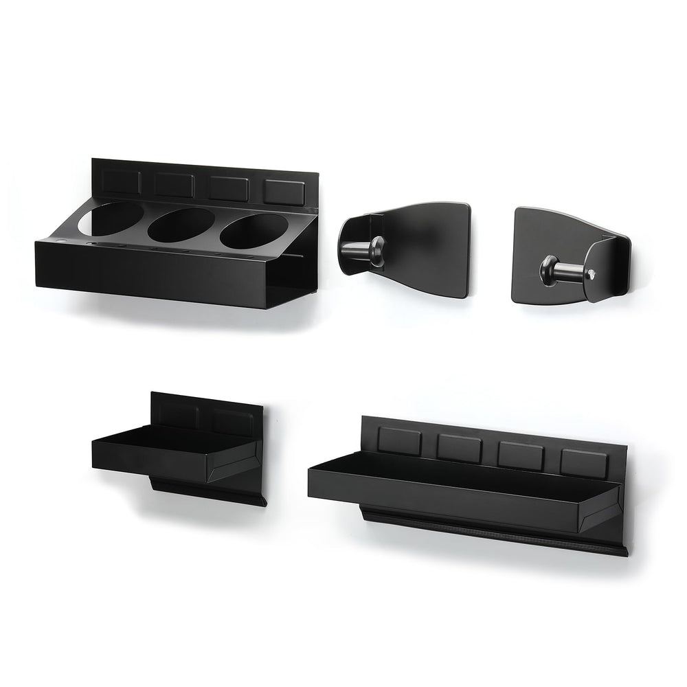 Mayouko front view of mounted trays showing accessible storage benefit