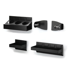 Mayouko front view of mounted trays showing accessible storage benefit