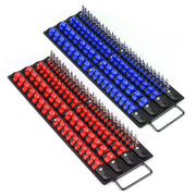 Mayouko front view of blue and red tray showing organized sockets for quick access