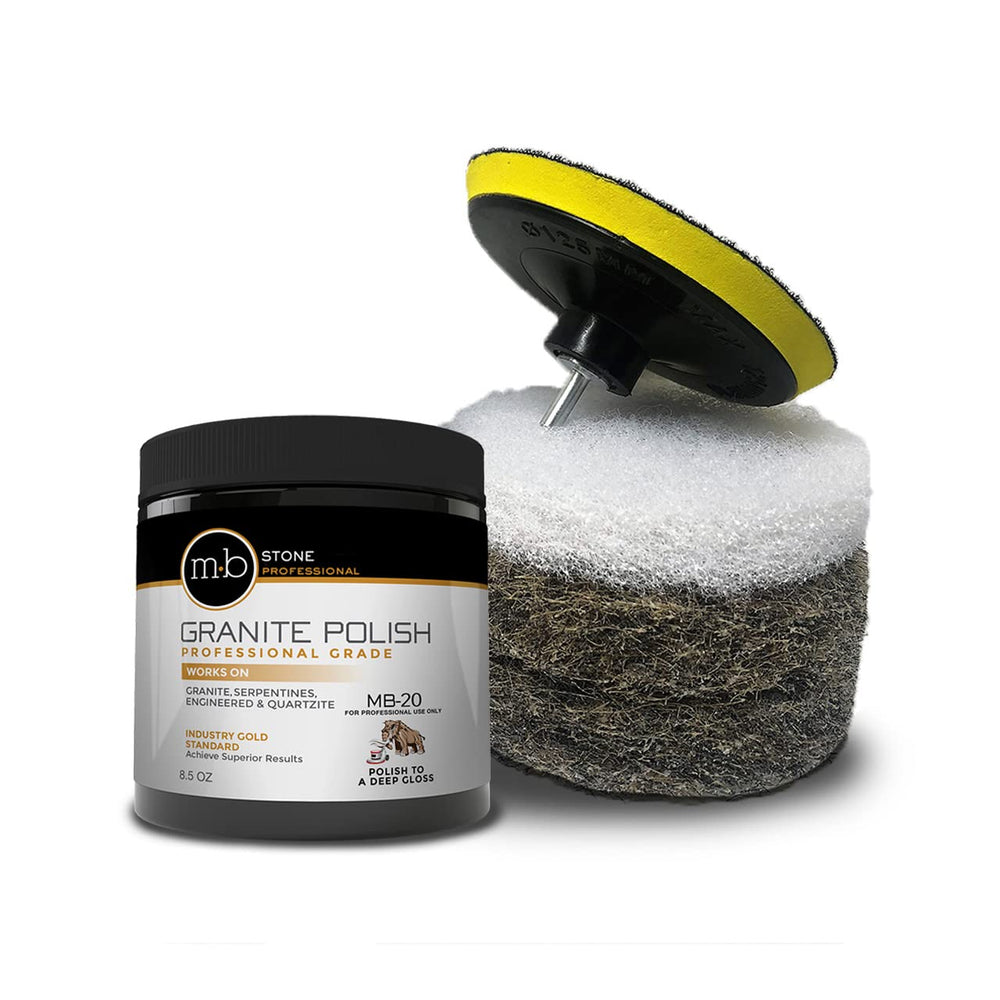 MB Stone front packaging showing kit components and professional finish benefit