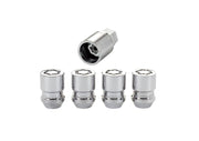 McGard 24154 front view of four chrome cone-seat locks with key showing secure appearance