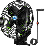 MCJAOHJG front view of clip-on fan showing durable metal build and focused airflow benefit