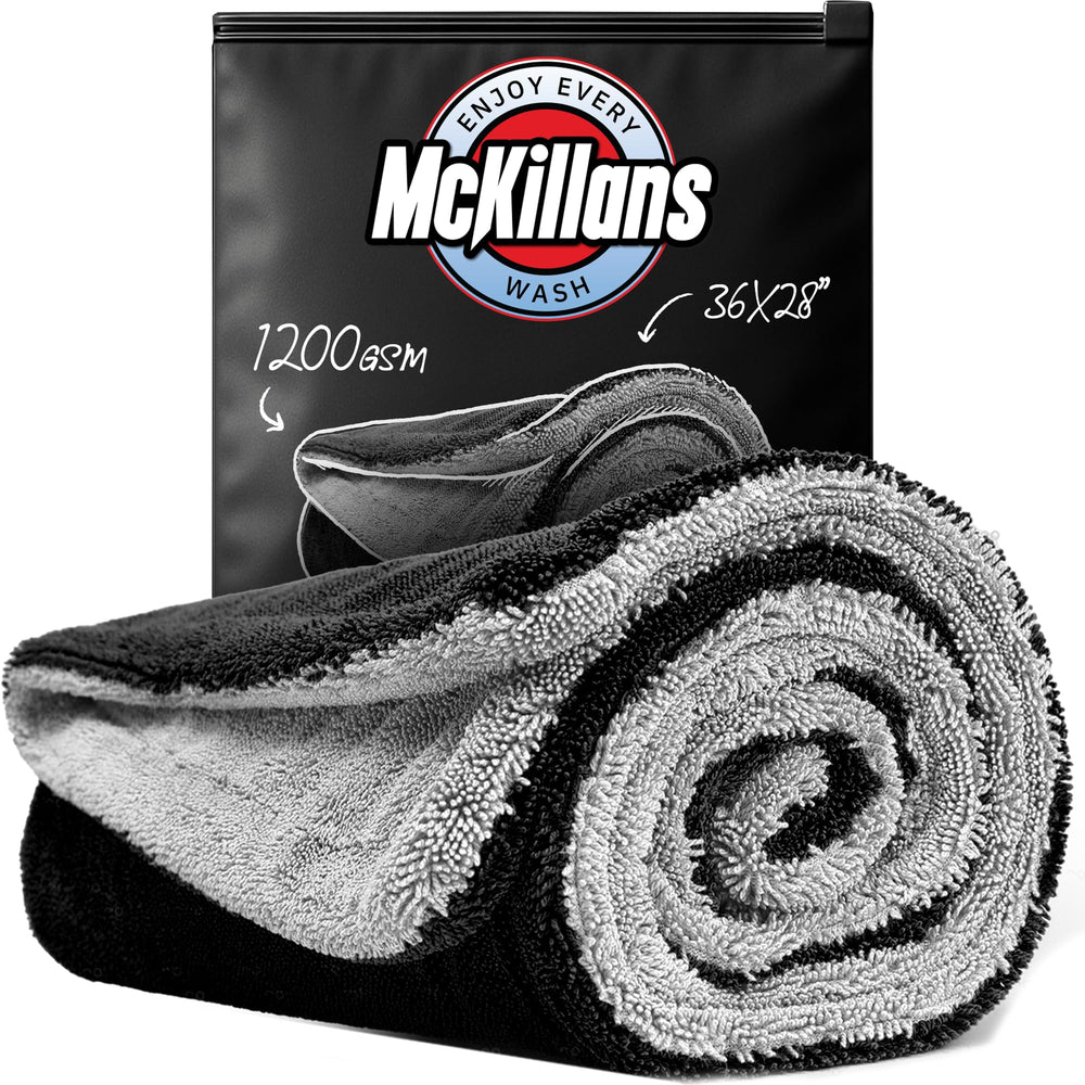McKillans front packaging towel XL showing size and usability benefit