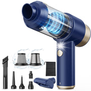 Mecanto front view in blue showing compact, portable cleaning power