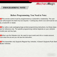 MechanMagic back of remote label showing FCC ID and frequency for verification