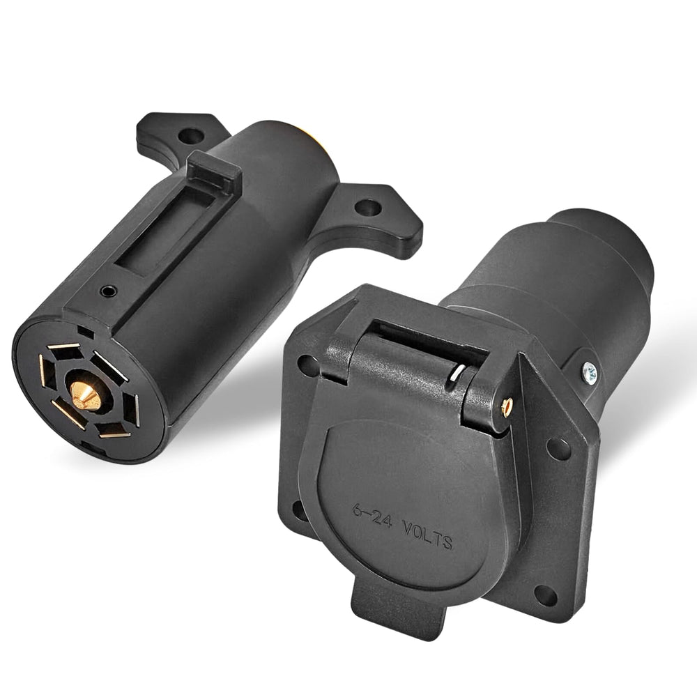 MECMO front view of 7‑pin connector showing full plug and socket, durable design