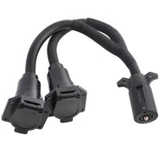 MECMO front view of 7-pin Y splitter showing dual outlets for easy multi-tow