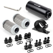 Medoon front view inline fuel filter showing durable aluminum housing and port fittings for reliable protection