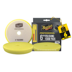 Meguiar's front view of a 6-inch polishing pad showing even foam and durable edge for consistent cut