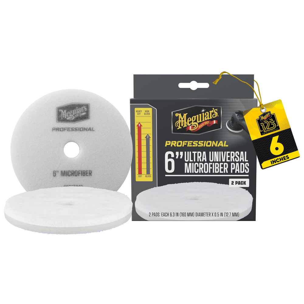 Meguiar's front packaging showing 6" pads and pack benefit