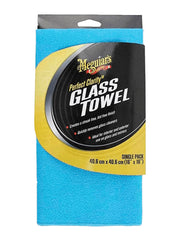Meguiar's three-pack front packaging showing glass towels and benefits