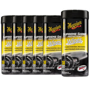 Meguiar's front packaging showing six canisters and brand clarity benefit